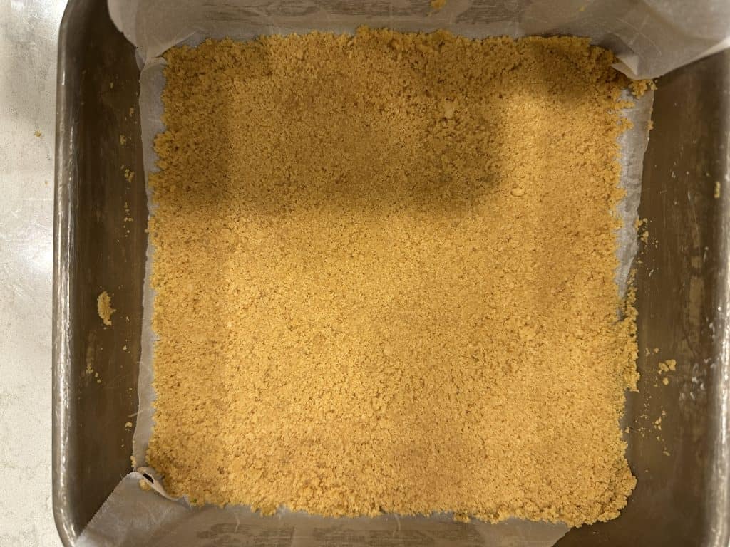 protein cereal crust crushed and spread across bottom